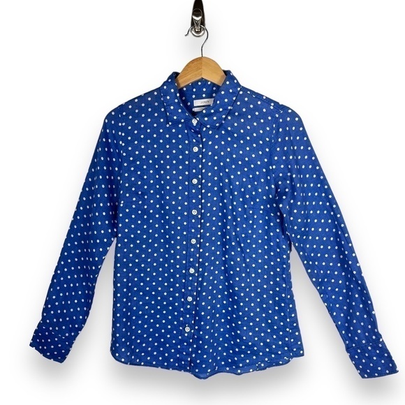 4 for $40 SALE!J Crew Perfect 100% Linen Button Up Shirt, Blue Polka Dot, Size 2 - Picture 1 of 11